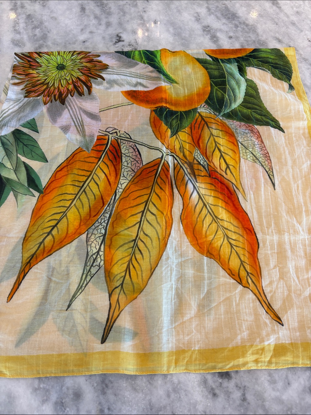 Echo Floral & Leaf Print Scarf In Yellow, Orange, Green